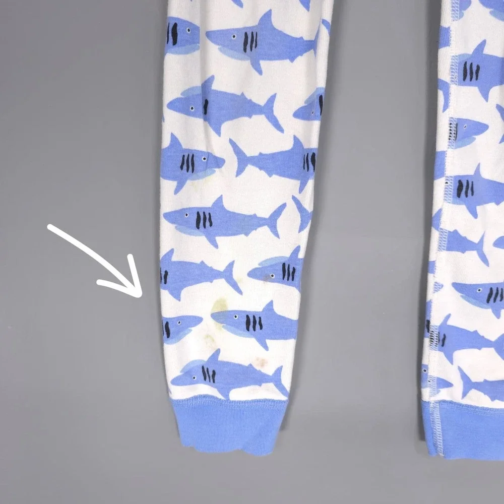 HANNA ANDERSSON 100% Organic Cotton Shark Pajama 8‎ Set Kids White & Blue